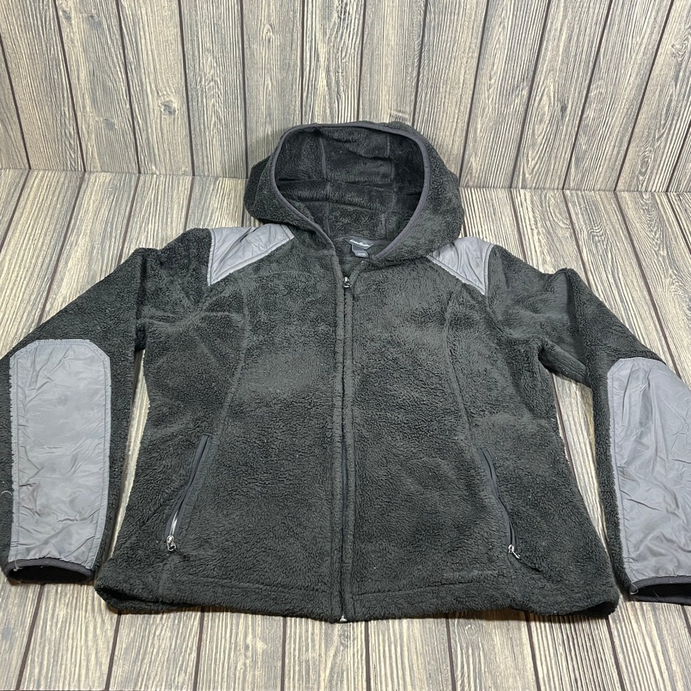 Eddie Bauer Full Zip Fleece Hoodie Women M Gray Gorpcore Outdoor Comfort Cozy